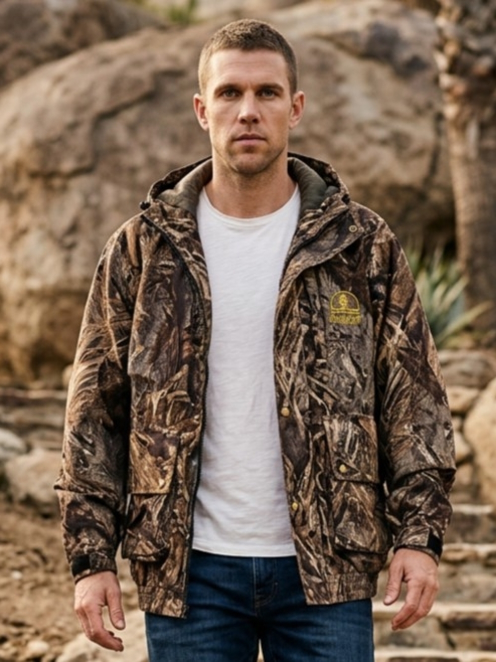 Vintage Hodgman Advantage Max-4 HD Camo Hunting Jacket Full-Zip Front, Hooded M